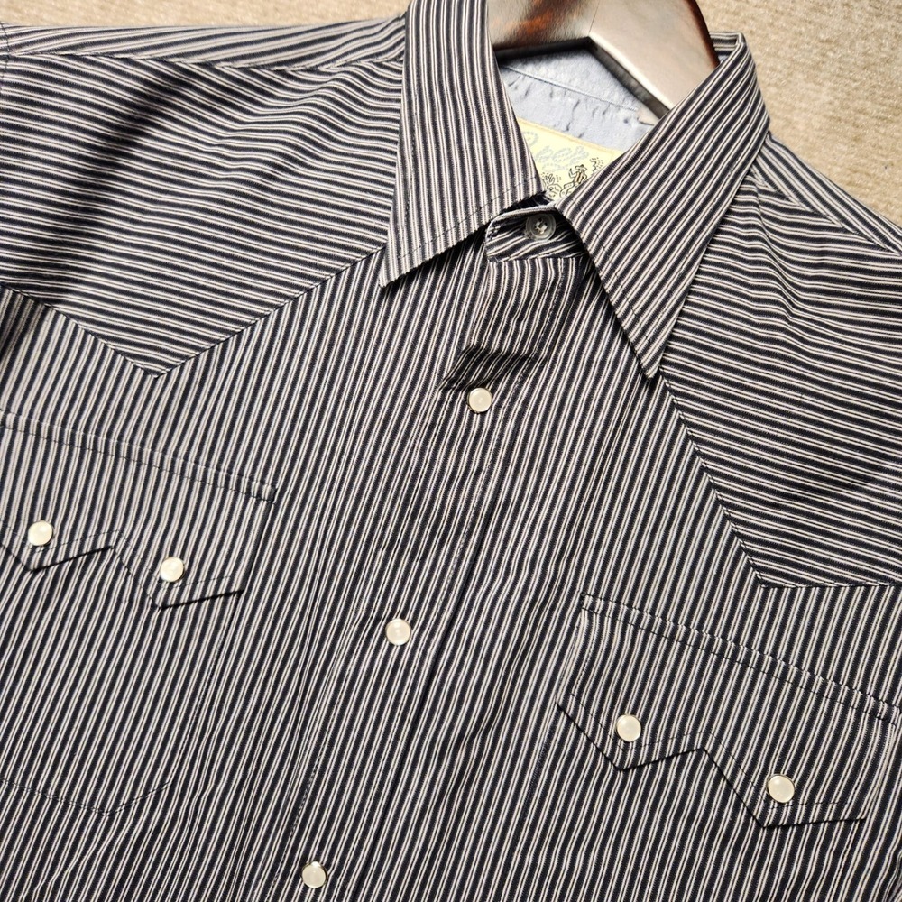 Roper Western Shirt Mens L Black White Striped Old West Classics Pearl Snap L/S